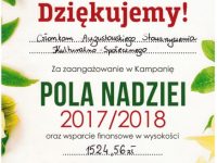 Podziękowanie za „II Kwestę im. Kacpra - Pomoc dla Przyjaciół z Oddziału Onkologii’’